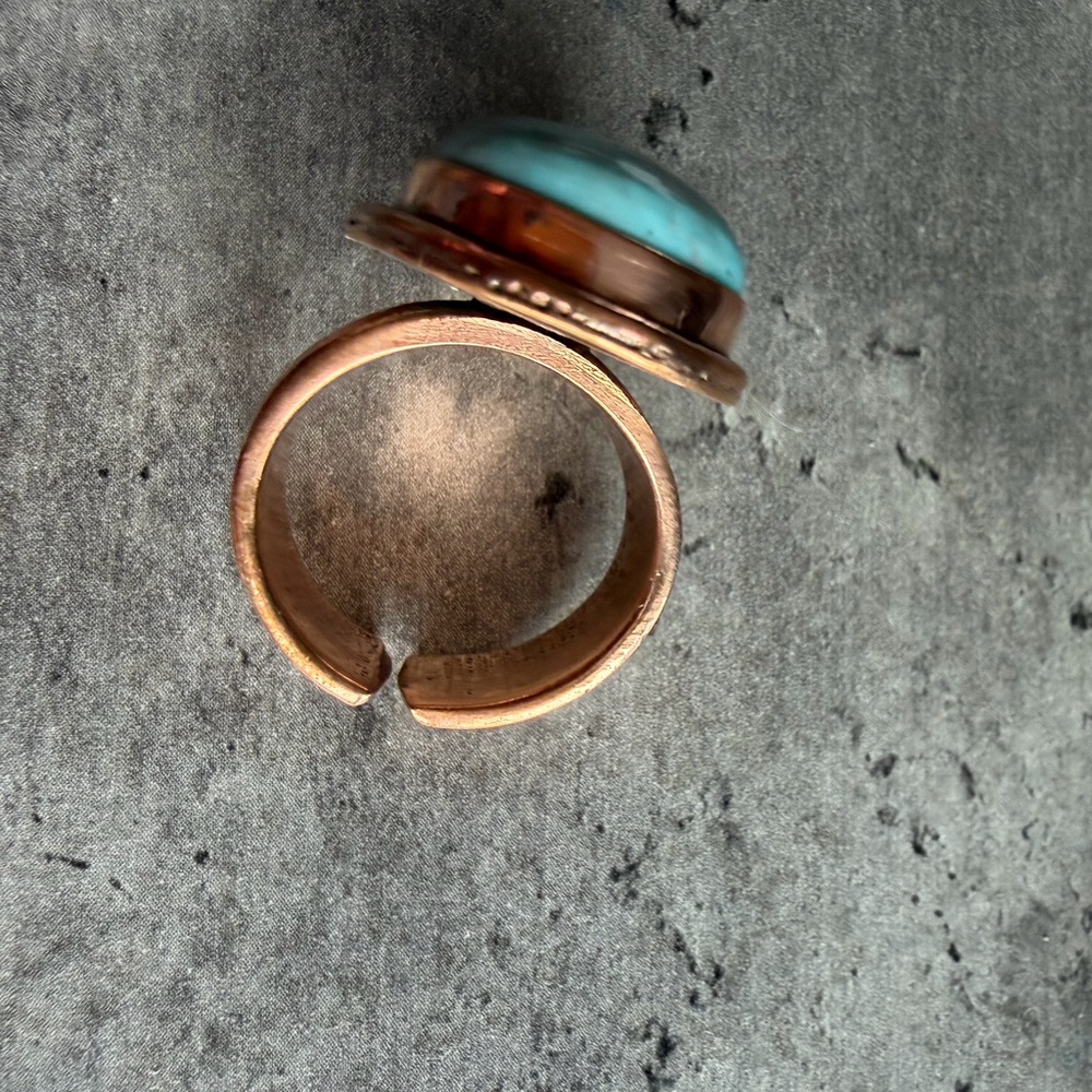 Copper and Turquoise Ring - Sz 8 - Picture 3 of 5